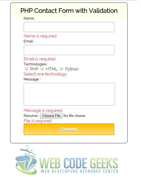 php form validation-error