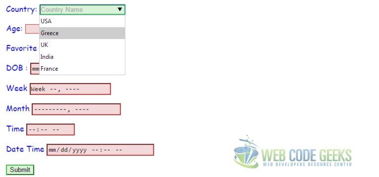 HTML5 Form Validation DataList