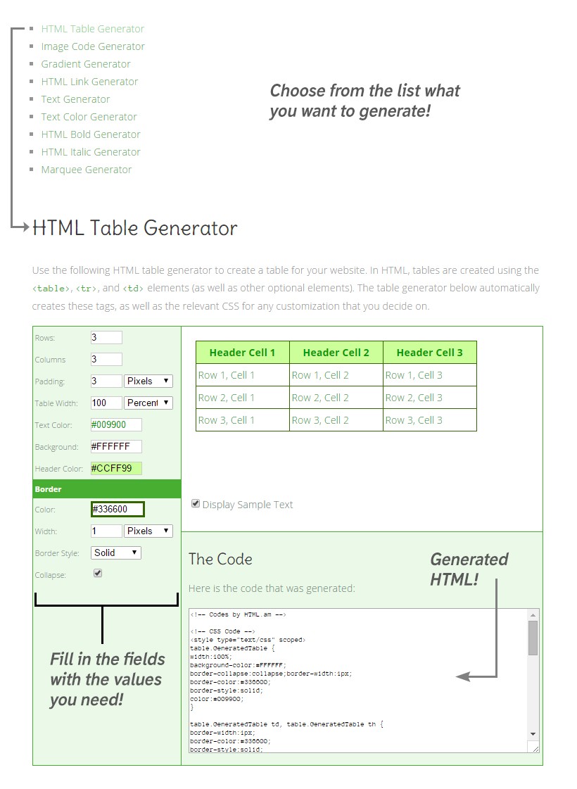 HTML.AM Code Generator