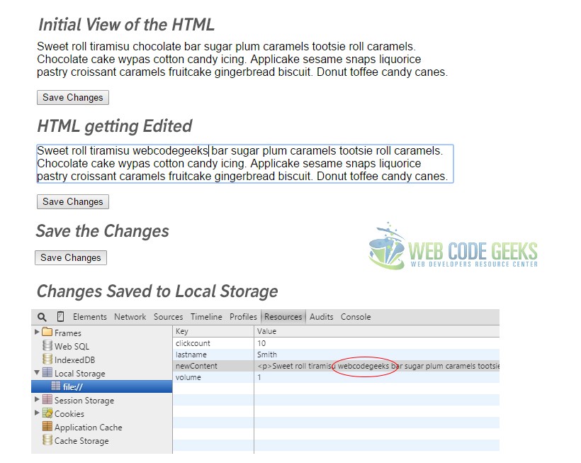 Saving the Changes on Local Storage