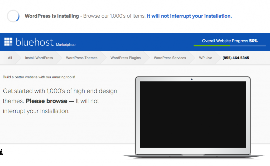 Blog with WordPress - Intermediate screen of the installation process