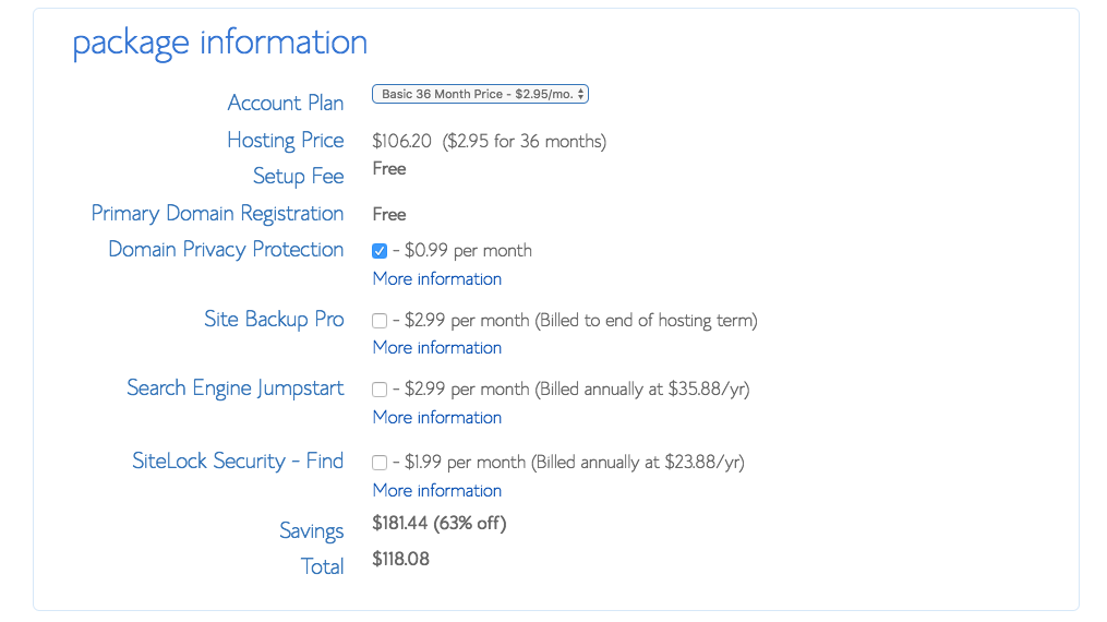 Blog with WordPress - Select the account plan period