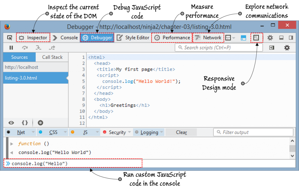 Figure 2 Firefox DevTools, built into Firefox, offer all the Firebug features and then some.
