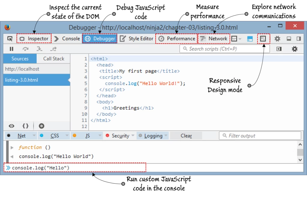 Figure 2 Firefox DevTools, built into Firefox, offer all the Firebug features and then some.