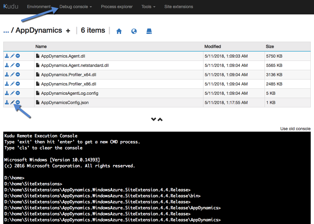 Microservices Agent Kudu Debug Console