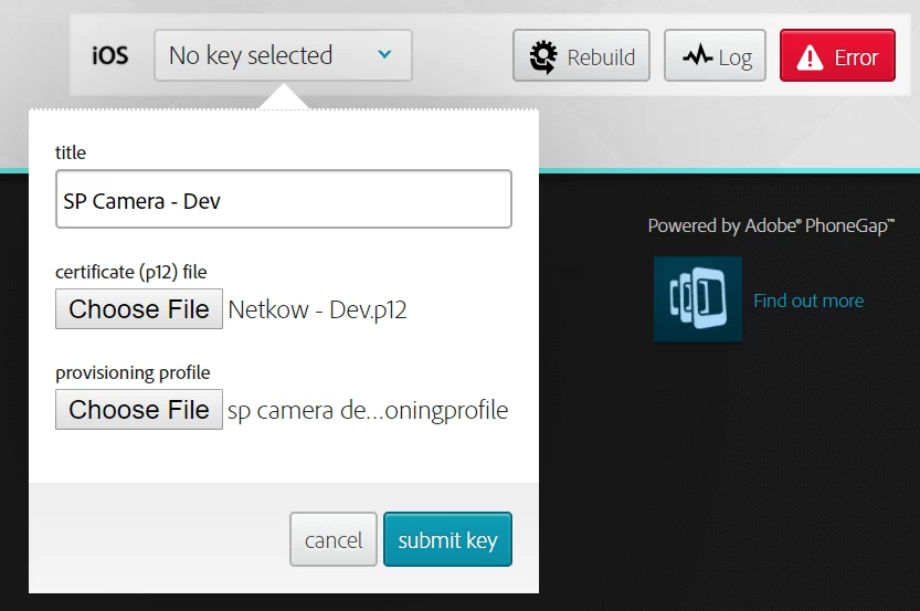 cross platform development ios submit key