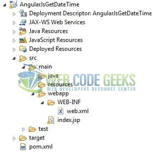 AngularJS Get Current Date Time - Application Project Structure
