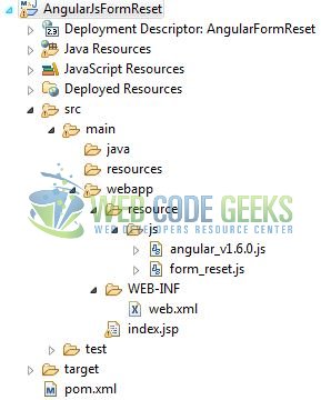 AngularJS Reset Form Fields - Application Project Structure