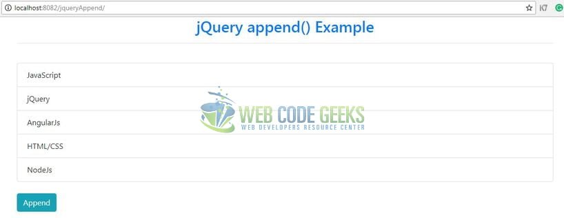 JQuery append() - Output page