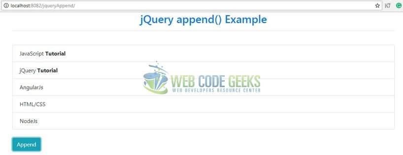 JQuery append() - Appending Text