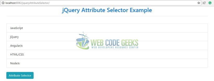 jQuery Attribute Selector - Output page