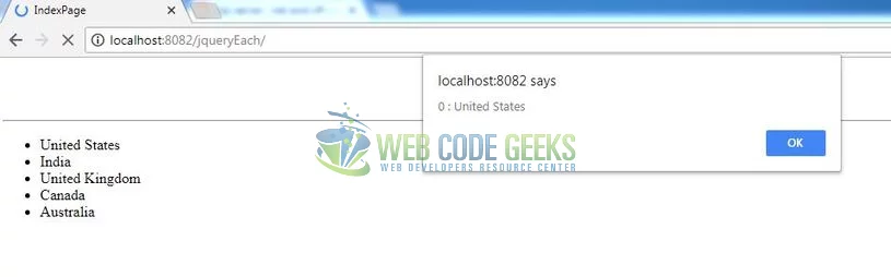 JQuery each() - Output page