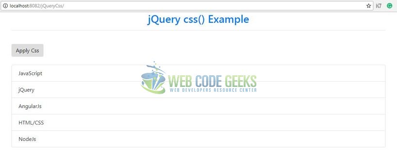 jQuery css() Method - Index page