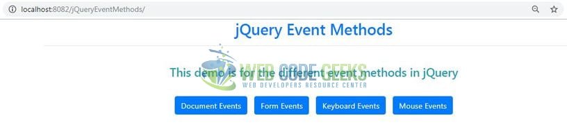 jQuery Event Methods - Index page
