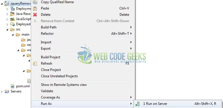jQuery remove() - Deploy Application on Tomcat