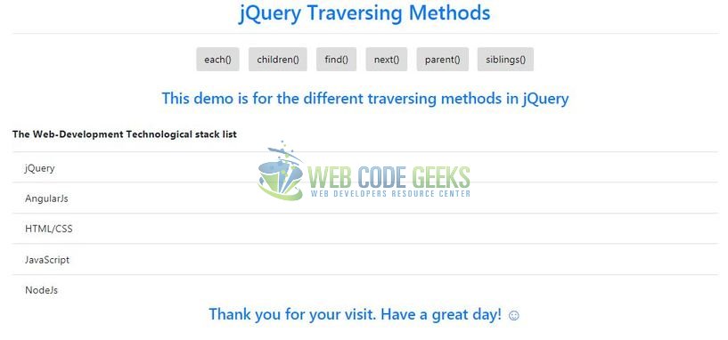 jQuery Traversing - Index page