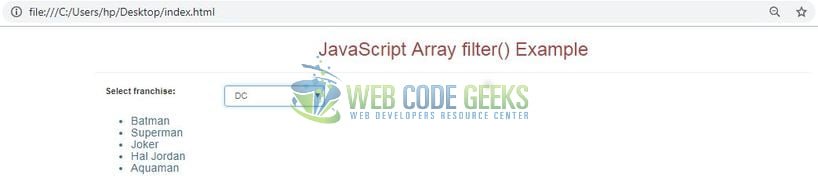 JavaScript Array filter() - Output
