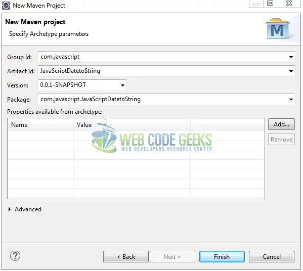 JavaScript Date toString() - Archetype Parameters