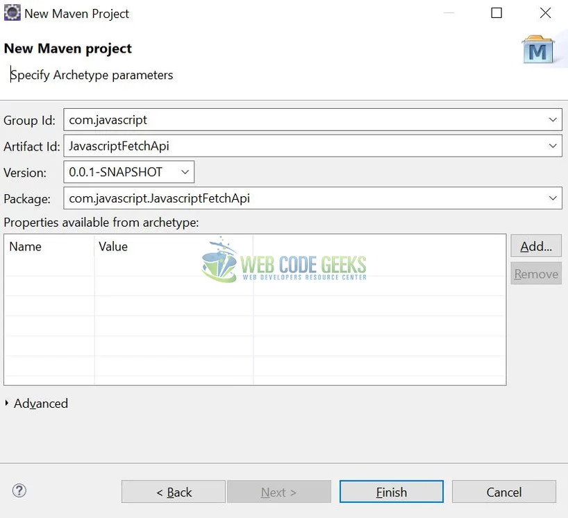 JavaScript Fetch - Archetype Parameters