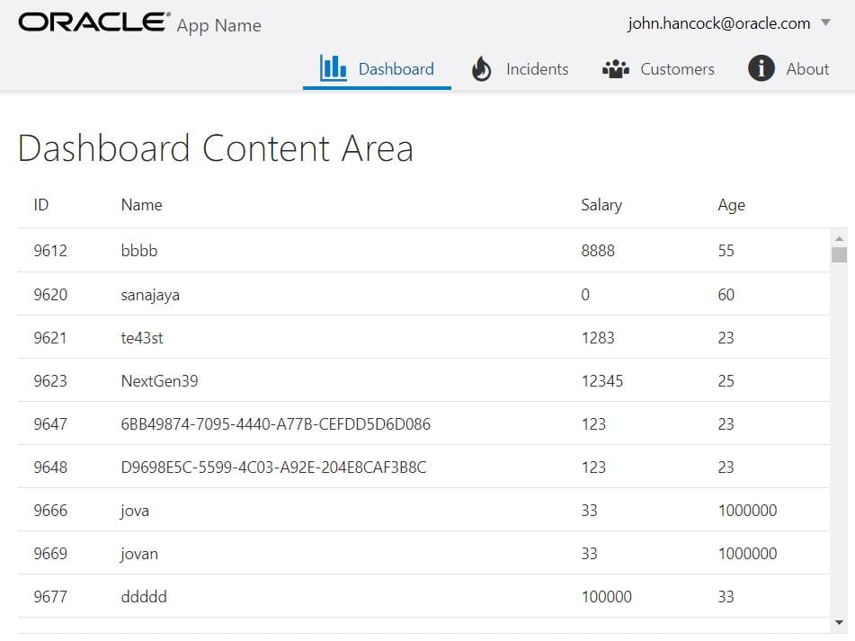 Oracle JET table