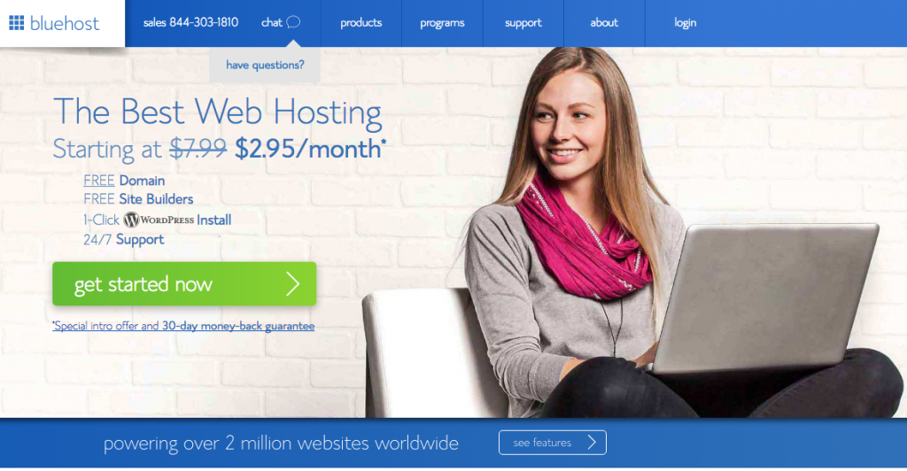 Blog with WordPress - Bluehost’s Get started page