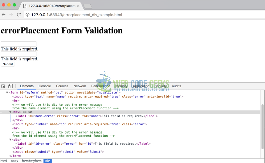 Required html. Названия Error names. Validation Error example web Development.