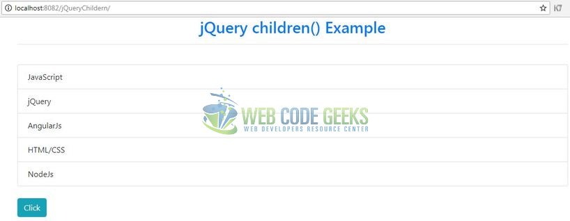 jQuery children() - Output page