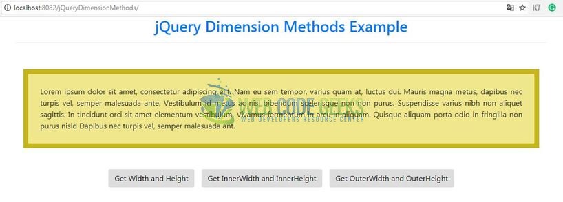 jQuery Dimension Methods - Index page