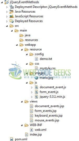 jQuery Event Methods - Application Project Structure