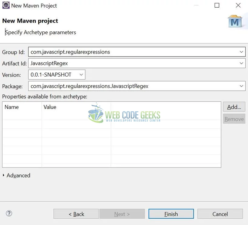 JavaScript RegEx - Archetype Parameters
