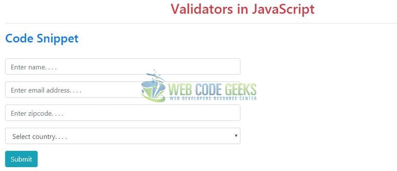 JavaScript Validator - Index page