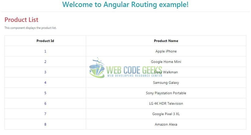 Angular 6 Routing - Product List Page