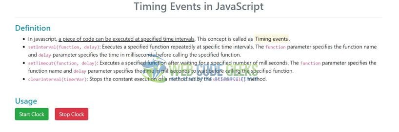 JavaScript Timing Events - Index page