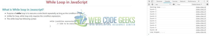 JavaScript While Loop - Index page