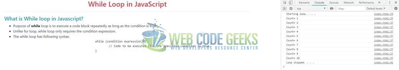 JavaScript While Loop: página de índice